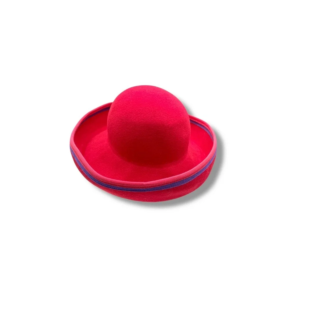 Georgi Vintage Wool Felt Hat Women's Red Upturned Brim Purple Trim USA NEW‎